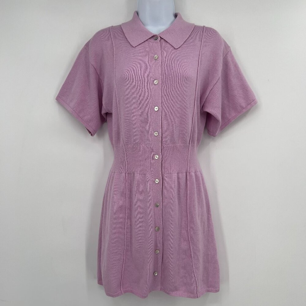 CRUSH Lilac Knit Mini Dress – Collared Button Front | Cotton Silk Cashmere Blend